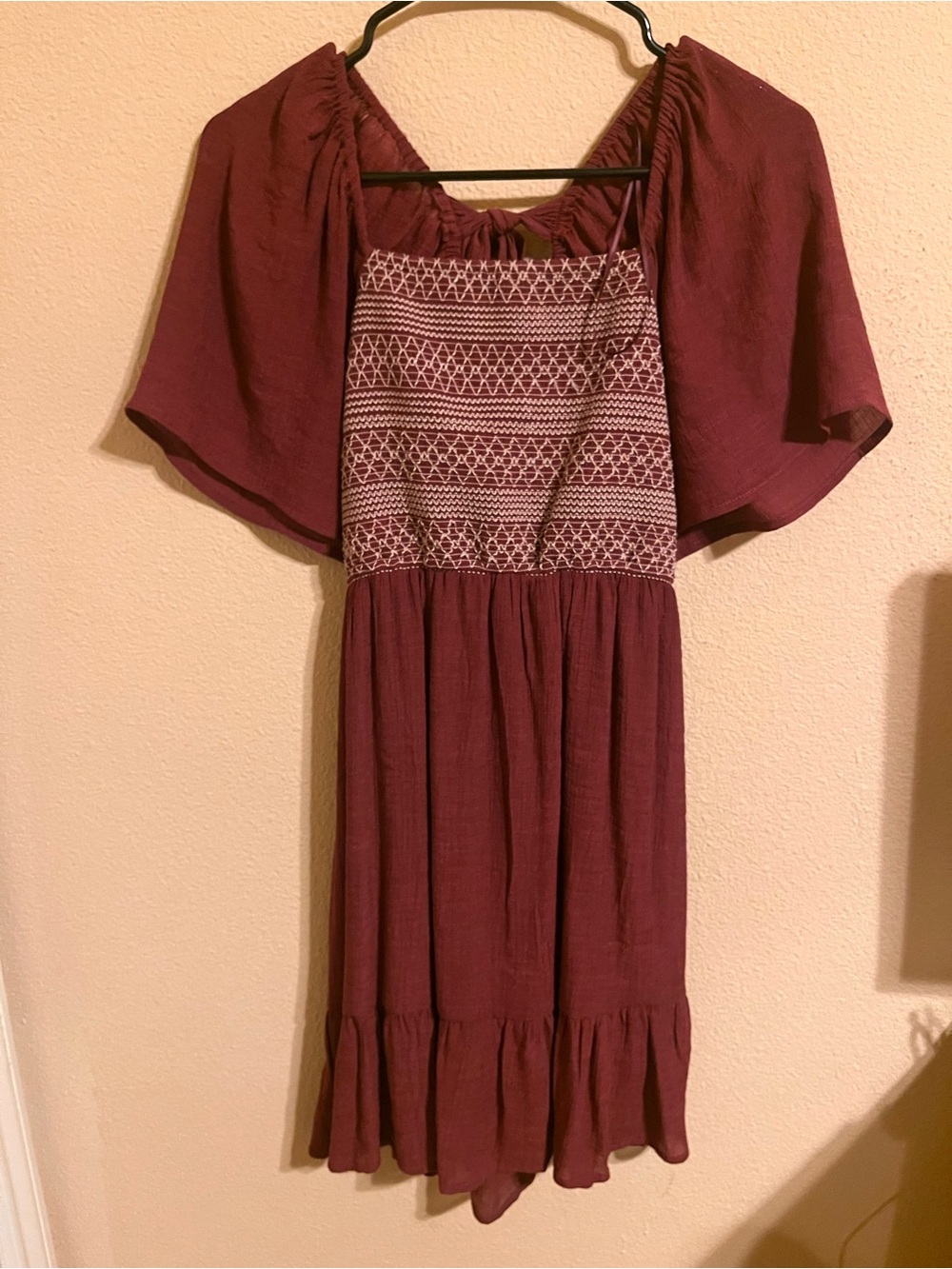 Boho Embroidered Burgundy Women’s Dress